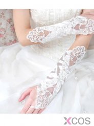 Elastic Satin Fingerless Bridal Gloves With Appliques