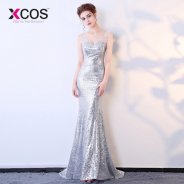 Silver Sequin Evening Dresses New Arrival Mermaid Sexy Prom Dress Party Long Vestido De Festa Robe De Soiree Longue 2018