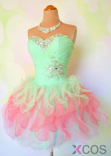 Simple-dress Stunning Beading Strapless Mini Tulle 2015 Homecoming Dresses/Sweet 16 Dresses TUHD-7413