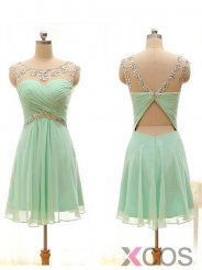 Simple-dress Hot-selling A-line Beaded Scoop Short Mint 2015 Chiffon Homecoming Dresses/Party Dresses CHHD-70751