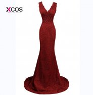 Burgundy Mermaid Lace Prom Dresses Long 2018 Crystal Beaded V Neck Illusion Back Eevning Party Prom Gowns Robe De Soiree