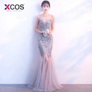 XCOS Sequins Beading Evening Dresses Mermaid Long Formal Prom Party Dress 2018 New Style