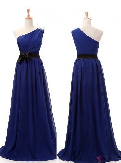 Simple A-line One Shoulder Long Royal Blue Bridesmaid Dresses LADT100023