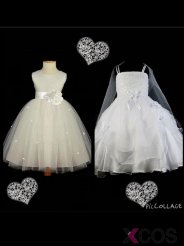 Simple Fashion A-line Scoop Sleeveless Tulle Flower girl Dress with Handmade Flower TUFGD-70922