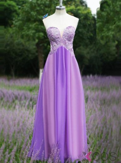 Elegant Sheath Sweetheart Flooe Length Purple Bridesmaid Dress with Appliques