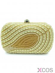 Modern Crystal Evening Handbags Clutches With Gold Beading Leaf