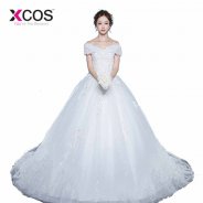 XCOS Elegant Ball Gown Wedding Dresses 2018 Off the Shoulder White Tulle Beads Lace Bridal Gowns Online Shop China