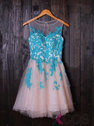 Simple Dress Elegant Scoop Applique Short Tulle Prom Dresses/Homecoming Dresses TUPD-7153