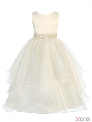 Girls Chic Baby Asymmetric Ruffles Satin Organza Flower Girl Dress FGD-81305