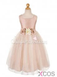 Simple-dress 2015 Simple A-line Square Tulle Flowers Sleeveless Flower Girl Dress TUFGD-8122