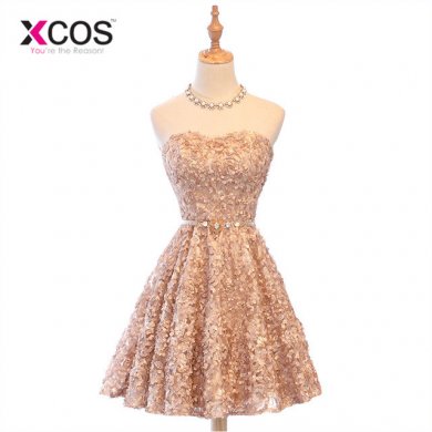 XCOS A-Line Sweetheart Short Prom Dresses 2018 Sexy Backless Lace-Up Knee-Length Party Dresses Prom Gown Real Photos