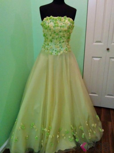 Cute A-line Floor-length Green Tulle Prom Dress With Appliques