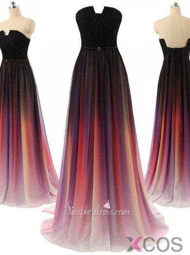 Gradiente Modern A-line Strapless Long Chiffon with Belt Prom Dress CHPD-30992