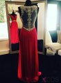 Glamorous Sheath V-Neck Floor Length Red Prom Dress/Evening Dress with Beading