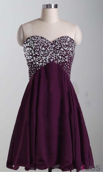 Sexy Purple Sweetheart Rhinestones Beading Short A Line Homecoming Dress CHHD-80049