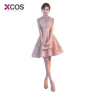 XCOS Short Prom Dress Red Pink Navy Blue Women's Gown Vestido Formatura Curto Mini 2018 New Evening Dresses