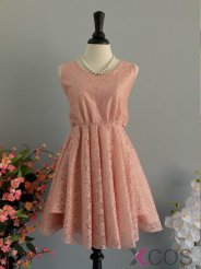 Cute A-line Knee-length Pink Chiffon Prom Dress With Bowknot