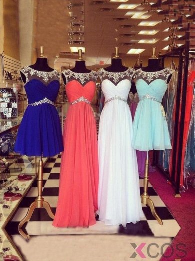 Simple Dress Elegant A-line Beading Open-back Long/Short Prom Dresses/Homecoming Dresses CHPD-7114