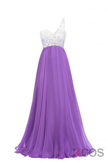 Purple One Shoulder Beaded Long Prom Dresses ED0964