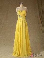 Sexy A-line One Shoulder Floor-length Chiffon Bridesmaid Dress With Crystal