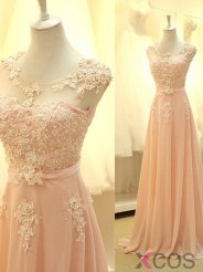 Simple Dress Elegant A-line Applique Beading Long Chiffon Prom/Evening Dresses CHPD-7150