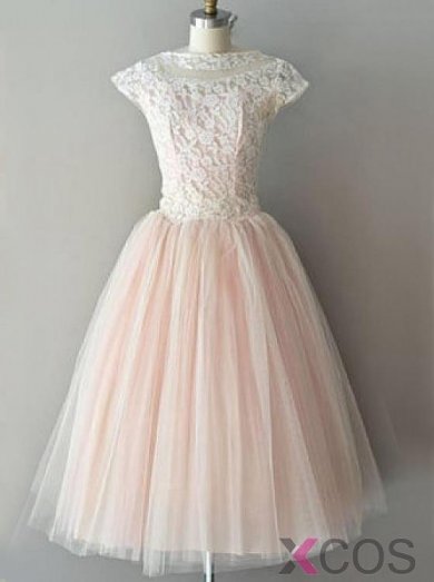 Simple Dress Vintage Lace Scoop Capped Tulle Prom Dresses/Homecoming Dresses/Party Dresses LAPD-7179