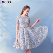 Champagne 2018 Cocktail Dresses Formal Party Gowns robe cocktail mi longue Elegant Fashion Girls Short Lace Homecoming Dress