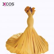 XCOS New Arrival Deep V Neck Sexy Yellow Mermaid African Prom Dresses vestidos de gala 2018 Long Evening Gowns