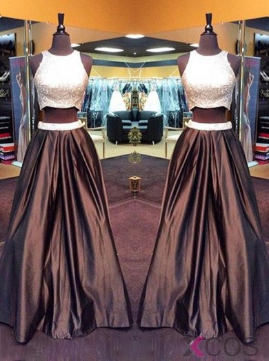 Two Piece Prom Dress/Evening Dress - Chocolate Crew Neck A-Line Beading