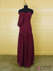 Retro Sheath Sweetheart Floor-Length Burgundy Bridemaid Dresse with Ruffles