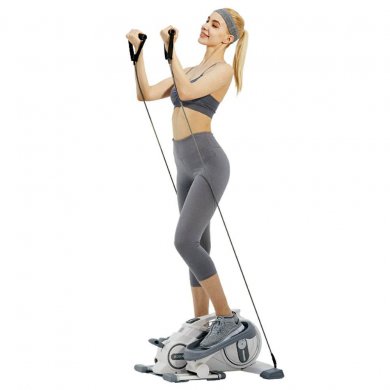 Comjoin Desk Elliptical Machine with Resistance Bands, Whisper-Quiet Mini Elliptical, Adjustable Magnetic Resistance, Display Monitor, Portable Handle