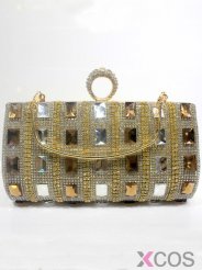 Gorgeous Women Gold Crystal Ring Clutches and Evening Handbags