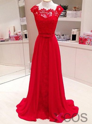 Simple Dress 2015 Long Red Lace Prom Dresses, Wedding Reception Dresses, Elegant Long Chiffon Prom Dresses CHPD-7122