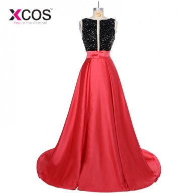 Two Tone abendkleider 2018 A-Line Formal Prom Dresses Black Crystal Boat Neck Deep V Open Back Party Dress Vestido De Festa