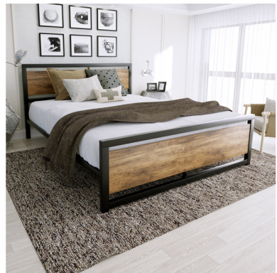 FMD Queen Bed Frame with Headboard,Platform Metal Bed Frame with Footboard