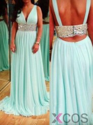 Simple Dress Prom Dresses 2015, Sexy V-neck Prom Dresses, Long Chiffon Dresses, 2015 Prom Dresses CHPD-7046