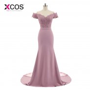 XCOS Pink Evening Dress Abendkleider 2018 Sweetheart Mermaid Prom Dress Satin With Appliques Evening Dresses Long Robe De Soiree