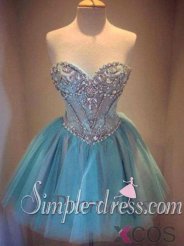 Simple Dress 2015 Hot-selling A-line Sweetheart Mini Tulle Beading Homecoming Dress Cocktail Dress TUHD-80020