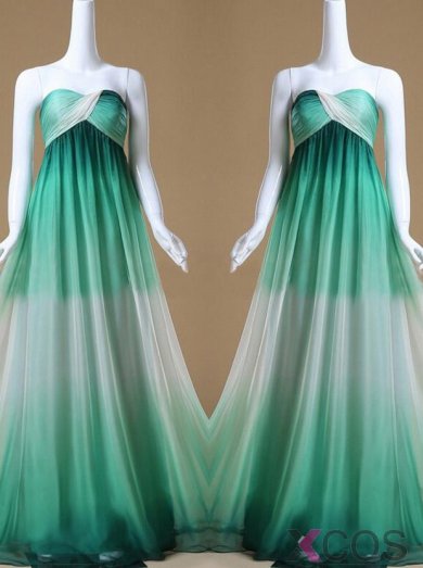 Gradient A-Line Sweetheart Floor Length Turquoise Bridesmaid Dress with Ruffles