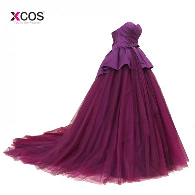 Vintage Purple Satin And Tulle Evening Dresses Long Elegant Pleats Sleeveless With Peplum Lace Up Back Formal Gowns