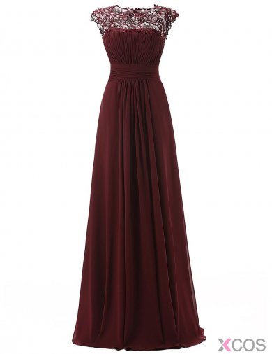 Modren Scoop Appliques A-line Burgundy Prom/Party Dress