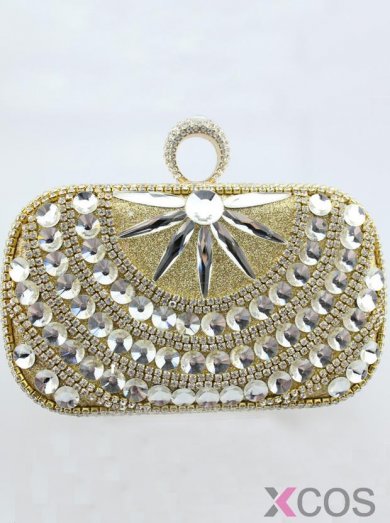 Gold PU Rhinestone Women Clutches Princess Handbags