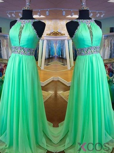 Glamorous Prom Dress -A-Line Bateau Neck Sleeveless with Rhinstone