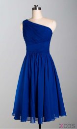 Simple Royal Blue One Shoulder Knee Length A Line Chiffon Bridesmaid Dress CHBD-80054