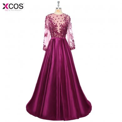 Robe De Soiree 2018 Dark Purple Lace Beaded Sexy Long Evening Dresses Bride Banquet See Through Floor-length Party Prom Dress