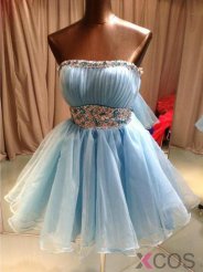 Simple-dress 2015 Hot-selling A-line Strapless Mini Organza Beading Homecoming Dress/Cocktail Dress/Party Dress ORHD-81159