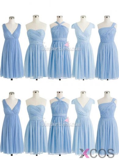 Simple-dress Short A-line Light Blue Chiffon Bridesmaid Dresses/Mismatch Bridesmaid Dresses CHHD-70746