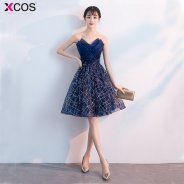 Glitter Beaded Cocktail Party Dress 2018 Elegant A-Line Mini Navy Blue Lady Cocktail Dresses Short Dresses