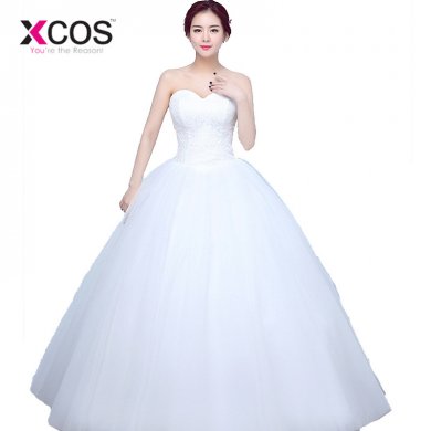 XCOS Long Cheap Ball Gown Lace Wedding Dress 2018 White Tulle Sweetheart Vestido De Noiva Appliques Plus Size Bride dres