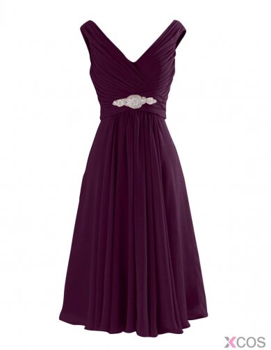 Simple-dress V Neck A-Line Knee Length Chiffon Bridesmaid Dresses CHBD-81314